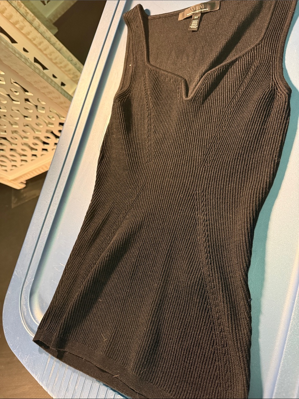 White House Black Market Black Ribbed V-Neck Tank